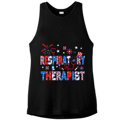 4th Of July For Wo Stethoscope Respiratory Therapist RT Ladies PosiCharge Tri-Blend Wicking Tank
