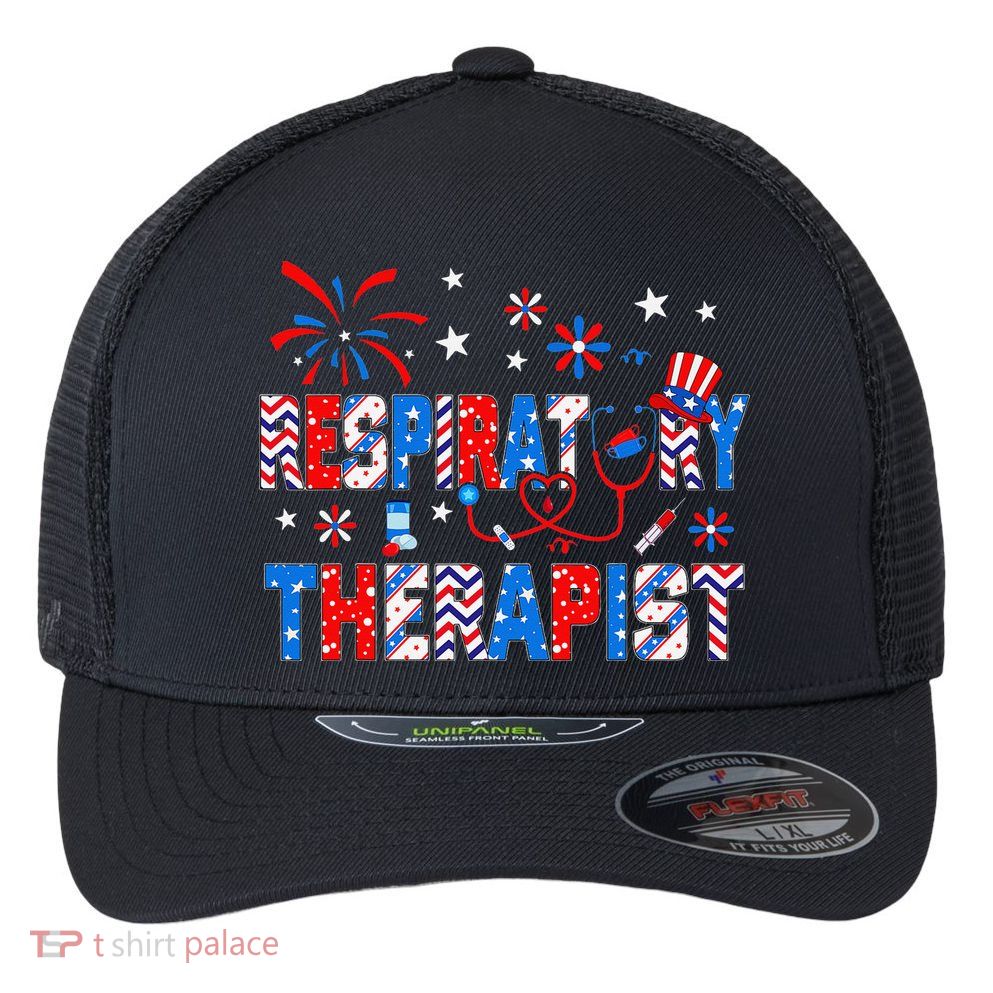 4th Of July For Wo Stethoscope Respiratory Therapist RT Flexfit Unipanel Trucker Cap