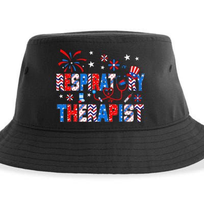 4th Of July For Wo Stethoscope Respiratory Therapist RT Sustainable Bucket Hat