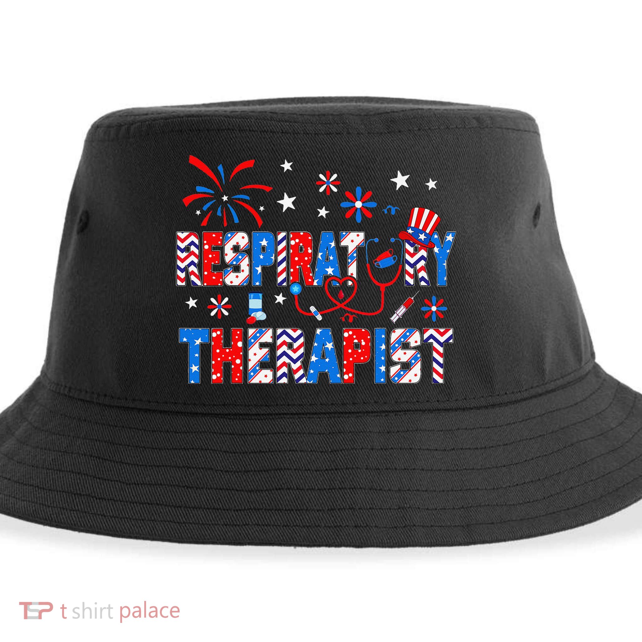 4th Of July For Wo Stethoscope Respiratory Therapist RT Sustainable Bucket Hat