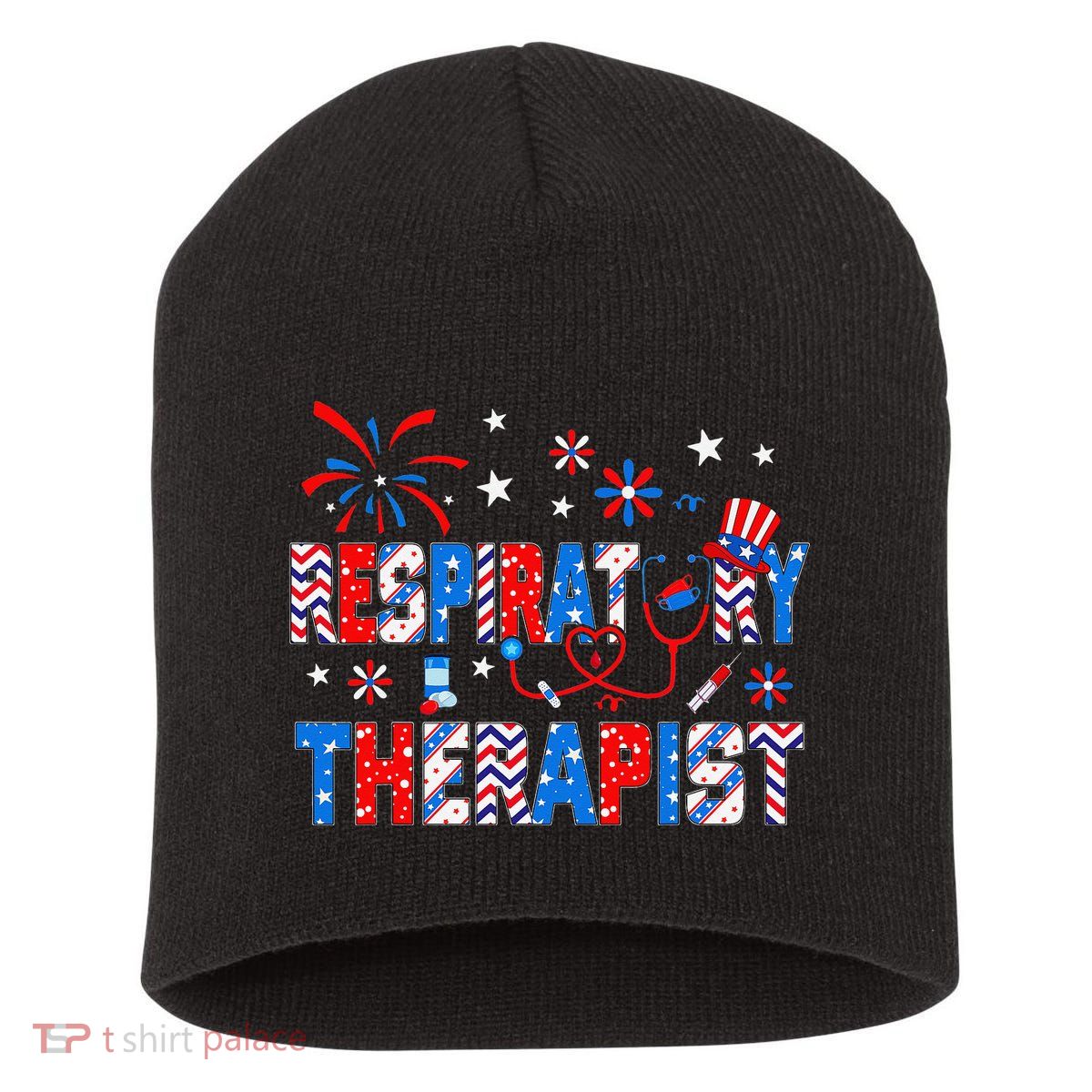 4th Of July For Wo Stethoscope Respiratory Therapist RT Short Acrylic Beanie