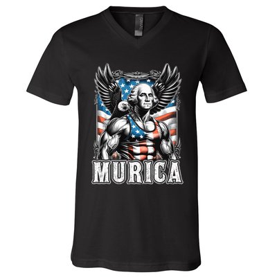 4th Of July Patriotic Funny George Washington July 4th Usa V-Neck T-Shirt