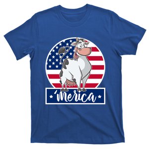 4th Of July Funny Gift 'Merica Cow And American Flag Gift T-Shirt