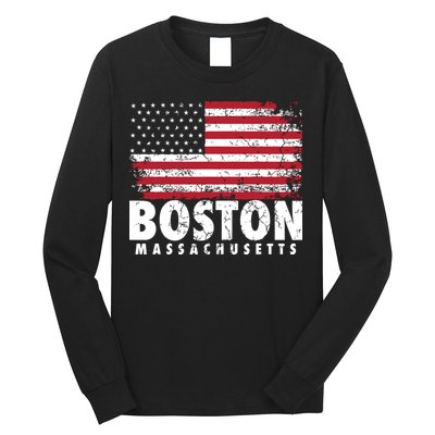 4th Of July Boston Massachusetts American Flag Long Sleeve Shirt