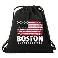 4th Of July Boston Massachusetts American Flag Drawstring Bag