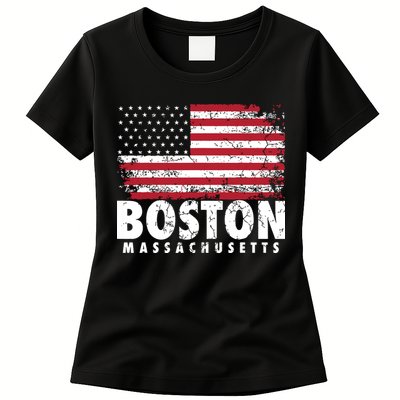 4th Of July Boston Massachusetts American Flag Womens T-Shirt