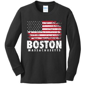 4th Of July Boston Massachusetts American Flag Kids Long Sleeve Shirt