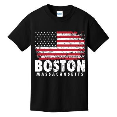 4th Of July Boston Massachusetts American Flag Kids T-Shirt
