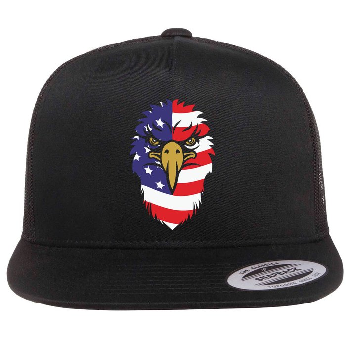 4th Of July Bald Eagle With American Flag Flat Bill Trucker Hat