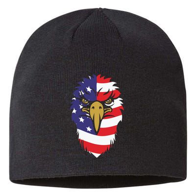 4th Of July Bald Eagle With American Flag Sustainable Beanie