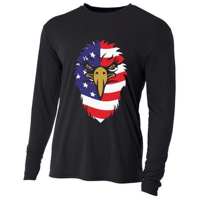 4th Of July Bald Eagle With American Flag Cooling Performance Long Sleeve Crew
