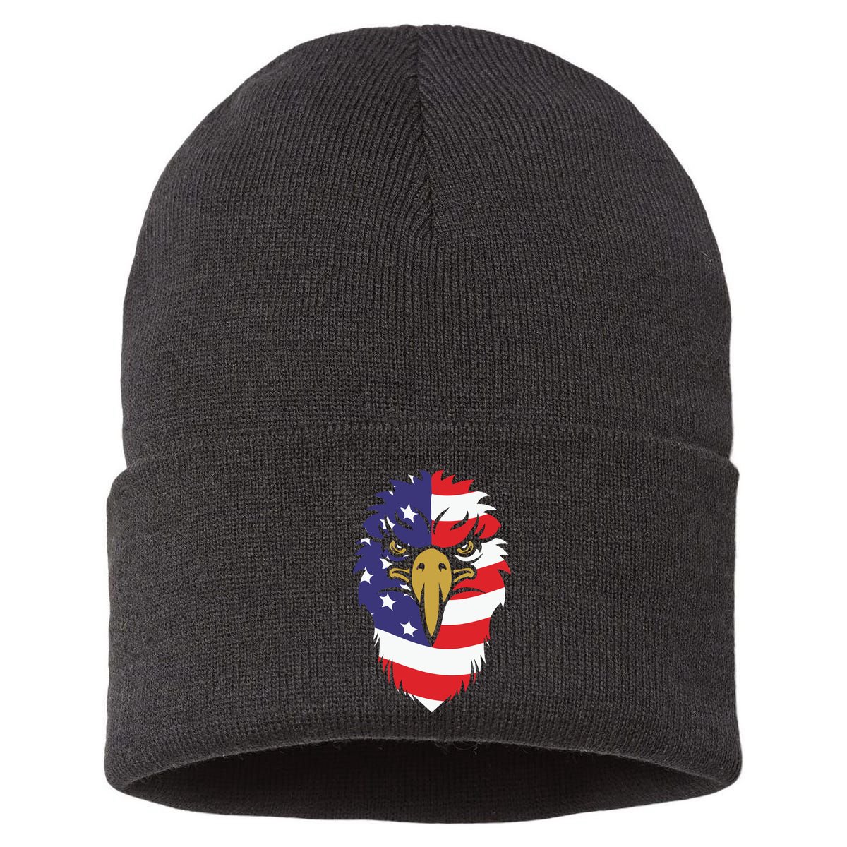 4th Of July Bald Eagle With American Flag Sustainable Knit Beanie