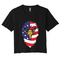 4th Of July Bald Eagle With American Flag Crop Top