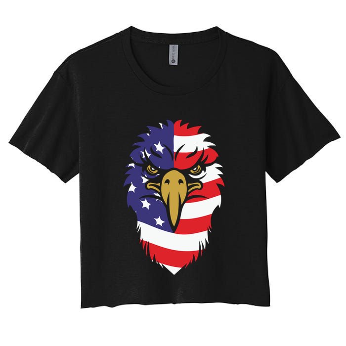 4th Of July Bald Eagle With American Flag Crop Top