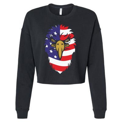 4th Of July Bald Eagle With American Flag Cropped Pullover Crew
