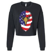 4th Of July Bald Eagle With American Flag Cropped Pullover Crew