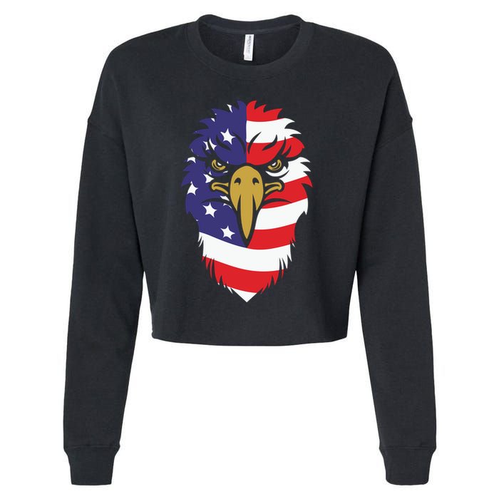 4th Of July Bald Eagle With American Flag Cropped Pullover Crew
