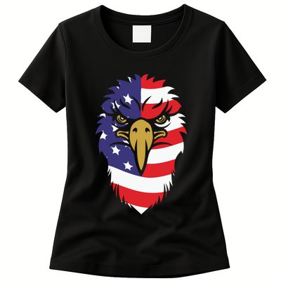 4th Of July Bald Eagle With American Flag Womens T-Shirt