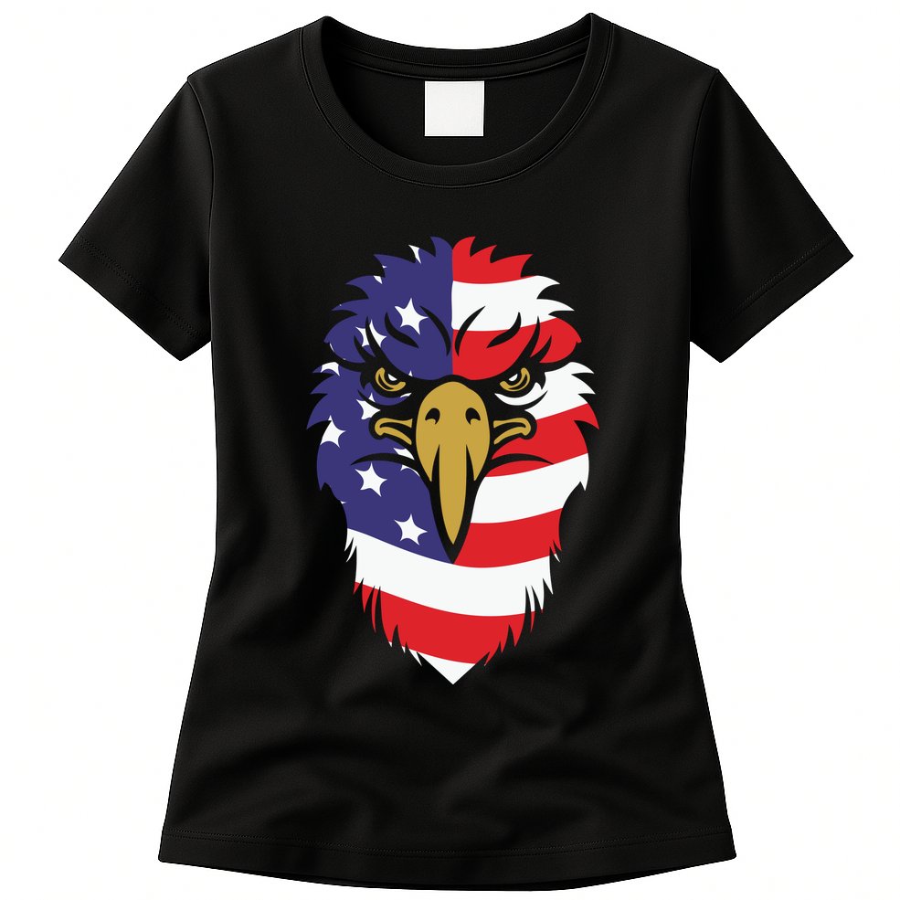 4th Of July Bald Eagle With American Flag Womens T-Shirt
