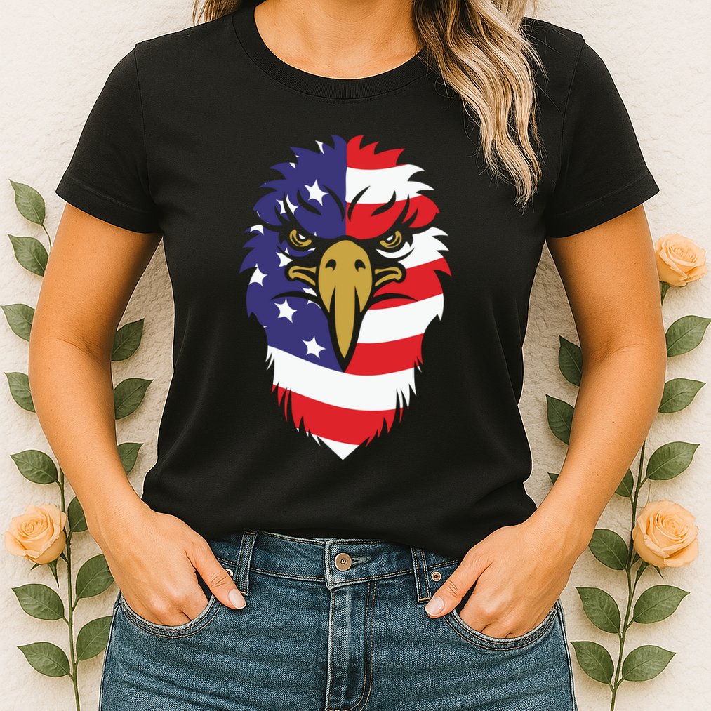 4th Of July Bald Eagle With American Flag Womens T-Shirt