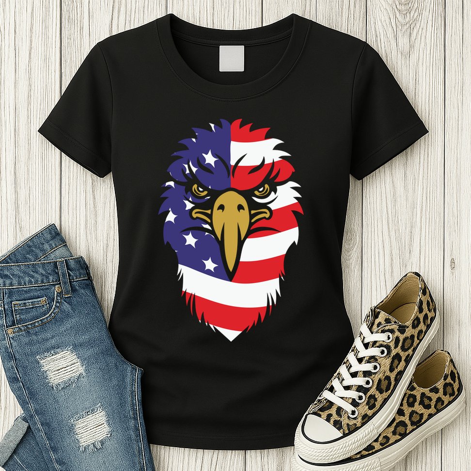4th Of July Bald Eagle With American Flag Womens T-Shirt