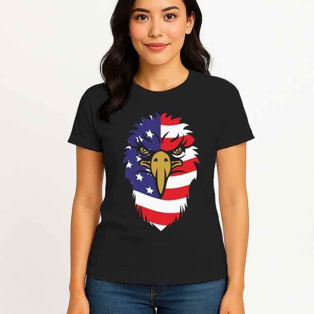 4th Of July Bald Eagle With American Flag Womens T-Shirt