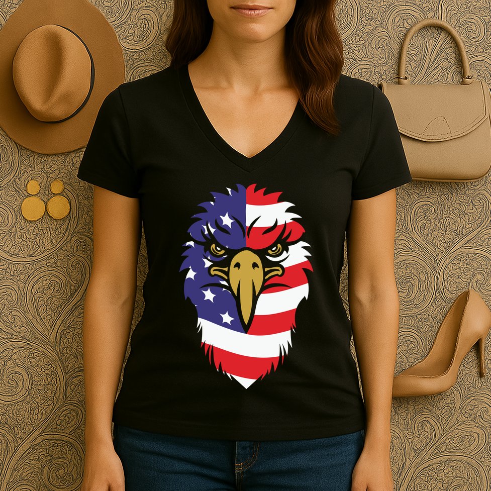 4th Of July Bald Eagle With American Flag Women's V-Neck T-Shirt