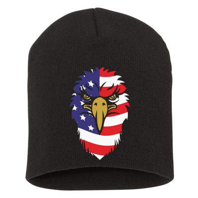 4th Of July Bald Eagle With American Flag Short Acrylic Beanie