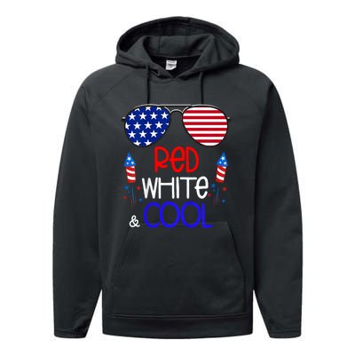 4th Of July Red White And Cool Sunglasses Girl Performance Fleece Hoodie