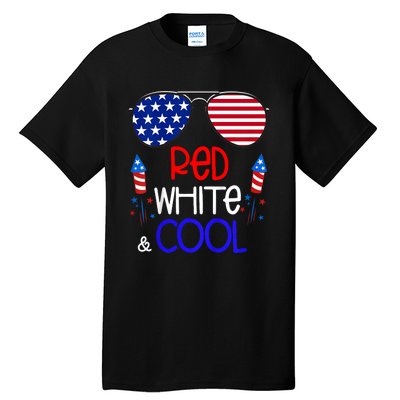 4th Of July Red White And Cool Sunglasses Girl Tall T-Shirt