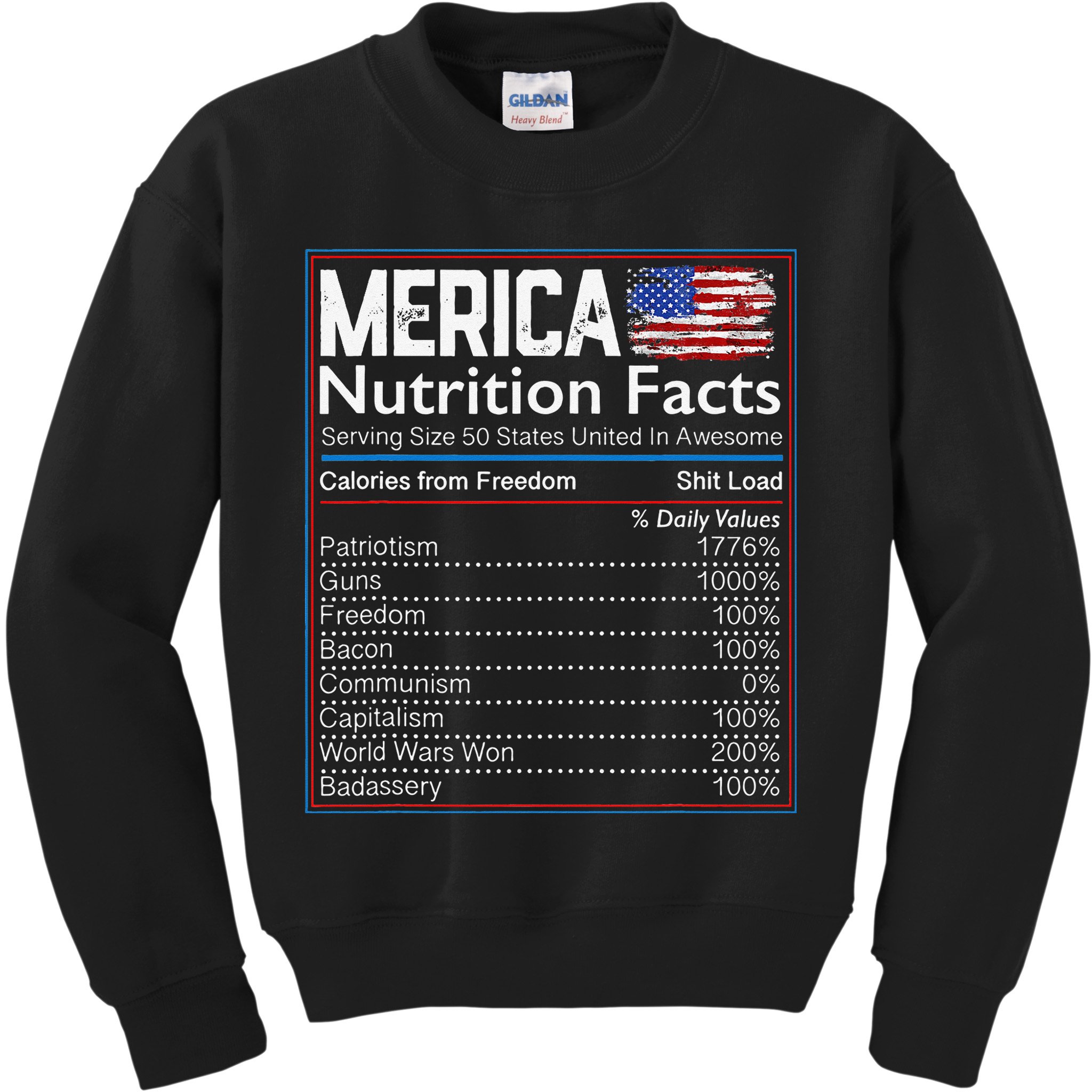 4th of July Proud American Merica Nutrition Facts Kids Sweatshirt