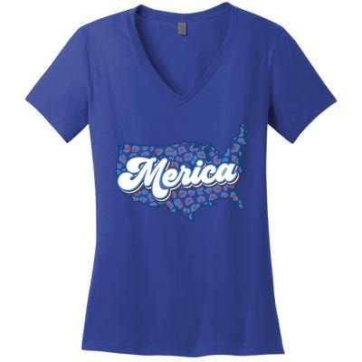 4th Of July Usa Cow Print Flag Merica Meaningful Gift Women's V-Neck T-Shirt