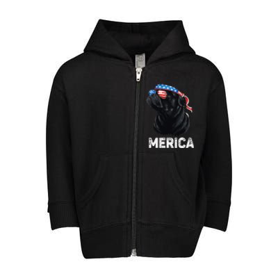 4th of July Dog Mom Dog Dad Merica USA Flag Funny Black Pug Toddler Zip Fleece Hoodie