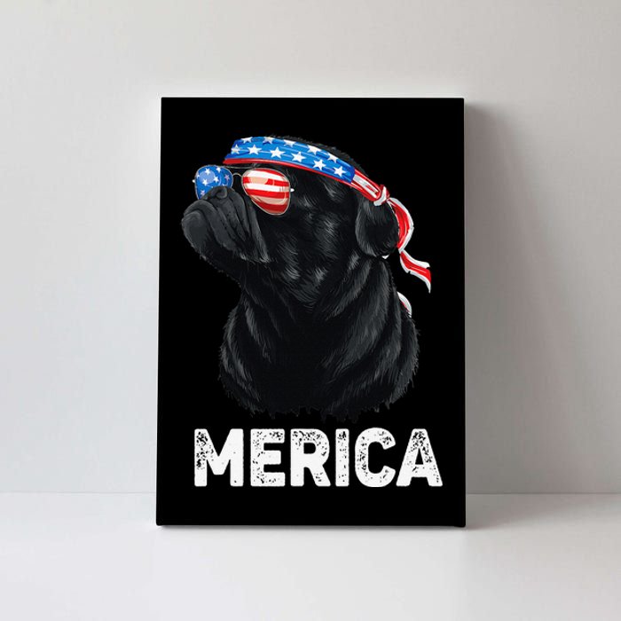 4th of July Dog Mom Dog Dad Merica USA Flag Funny Black Pug Canvas