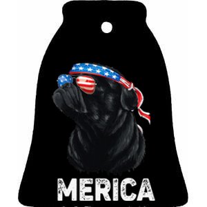 4th of July Dog Mom Dog Dad Merica USA Flag Funny Black Pug Ceramic Bell Ornament