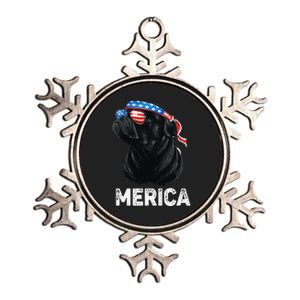 4th of July Dog Mom Dog Dad Merica USA Flag Funny Black Pug Metallic Star Ornament