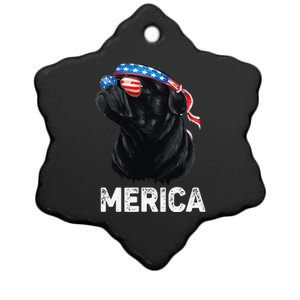 4th of July Dog Mom Dog Dad Merica USA Flag Funny Black Pug Ceramic Star Ornament