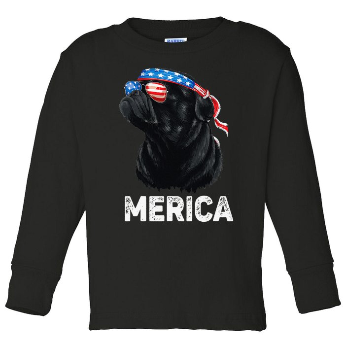 4th of July Dog Mom Dog Dad Merica USA Flag Funny Black Pug Toddler Long Sleeve Shirt