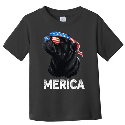 4th of July Dog Mom Dog Dad Merica USA Flag Funny Black Pug Toddler T-Shirt