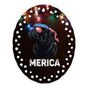 4th of July Dog Mom Dog Dad Merica USA Flag Funny Black Pug Ceramic Oval Ornament