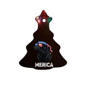 4th of July Dog Mom Dog Dad Merica USA Flag Funny Black Pug Ceramic Tree Ornament