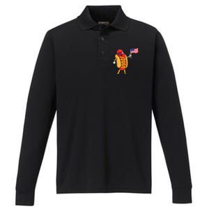 4th Of July Hot Dog Hotdog 4th Of July Performance Long Sleeve Polo