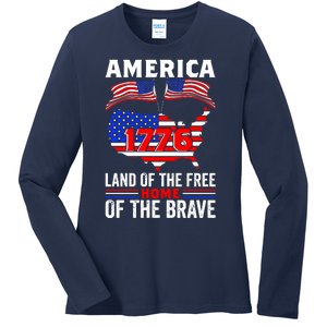 4th Of July America 1776 Land OF The Free Home Of The Brave Gift Ladies Long Sleeve Shirt