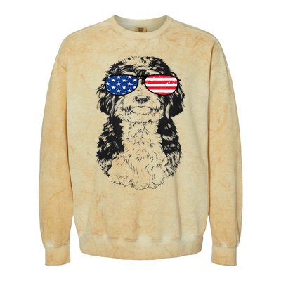 4th Of July Bernedoodle Doodle Dog Patriotic USA Sunglasses Colorblast Crewneck Sweatshirt