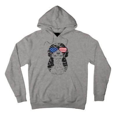 4th Of July Bernedoodle Doodle Dog Patriotic USA Sunglasses Tall Hoodie