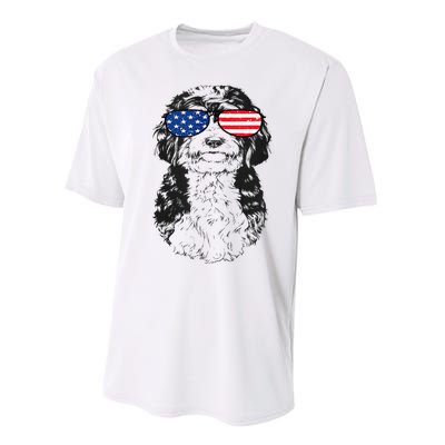 4th Of July Bernedoodle Doodle Dog Patriotic USA Sunglasses Performance Sprint T-Shirt