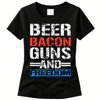 4th Of July Beer Bacon Guns And Freedom Womens T-Shirt
