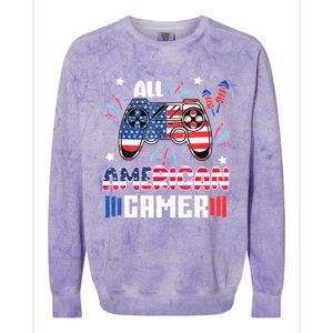 4th Of July Kids Men All American Gamer Flag Colorblast Crewneck Sweatshirt