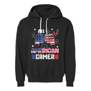 4th Of July Kids Men All American Gamer Flag Garment-Dyed Fleece Hoodie