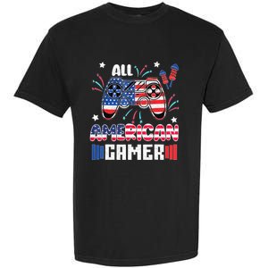 4th Of July Kids Men All American Gamer Flag Garment-Dyed Heavyweight T-Shirt